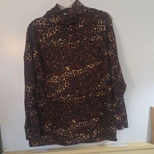 French Laundry Womens Animal Print Waffle Long Sleeve Snap Button Top Size 1X